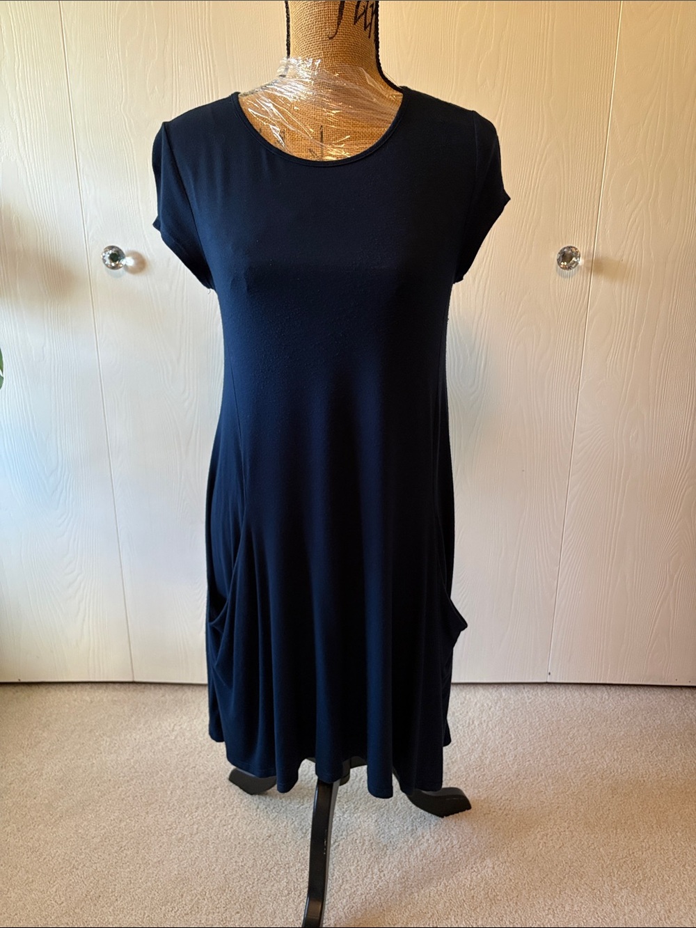 Rebel Sugar Navy Short-Sleeve A-Line Dress with Side Pockets